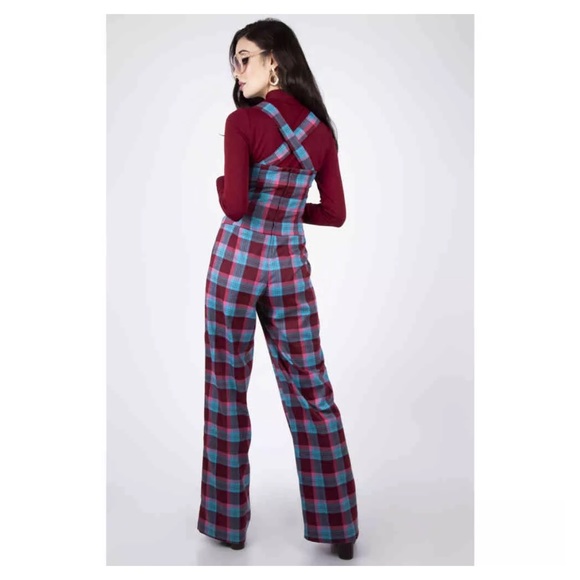 Voodoo Vixen plaid tartan jumpsuit playsuit 70s style Modcloth retro pockets - Picture 5 of 9